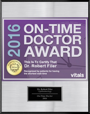 Dr. Filer Receives The On-Time Doctor Award For 2016