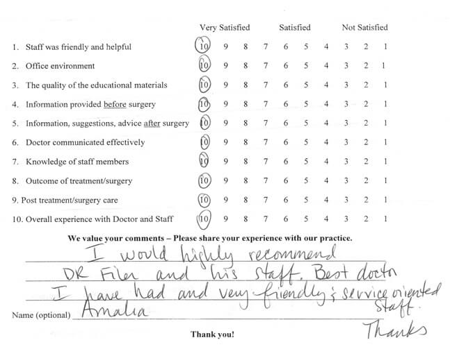 Filer Eye M.D. Procedure Survey