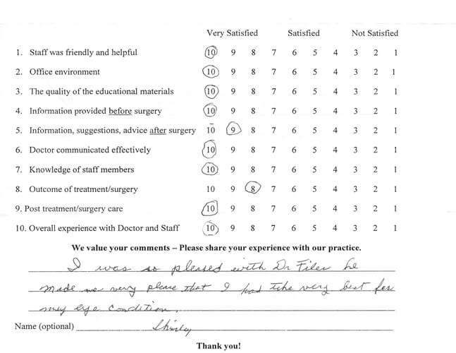 Eye Specialist Robert Filer Patient Survey