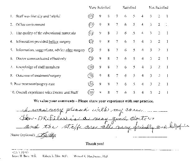 Dr. Robert Filer Patient Survey