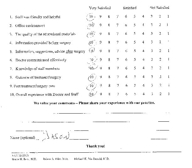 Eye Doctor Robert Filer Procedure Survey