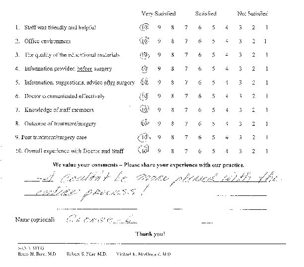 Robert Filer M.D. Procedure Survey