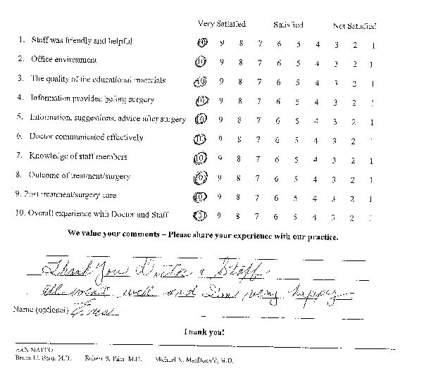 Ophthalmologist Robert Filer Procedure Survey 