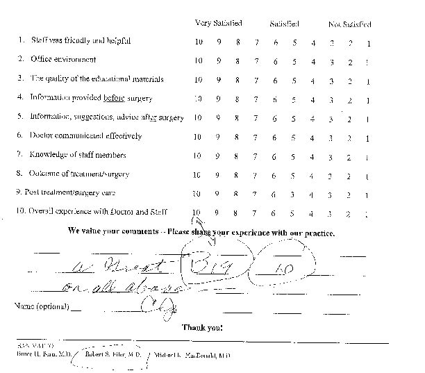 Ophthalmologist Robert Filer Treatment Survey