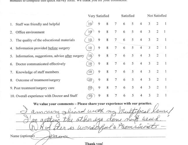 Eye Specialist Robert Filer Treatment Survey