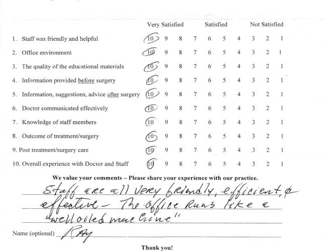 Eye Specialist Robert Filer Procedure Survey